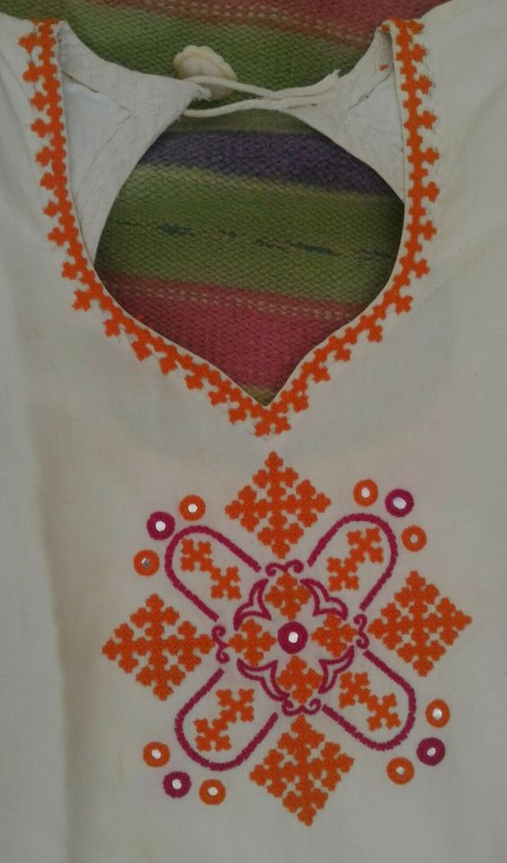 24.White Top with Orange Thread Embroidery and mirror work