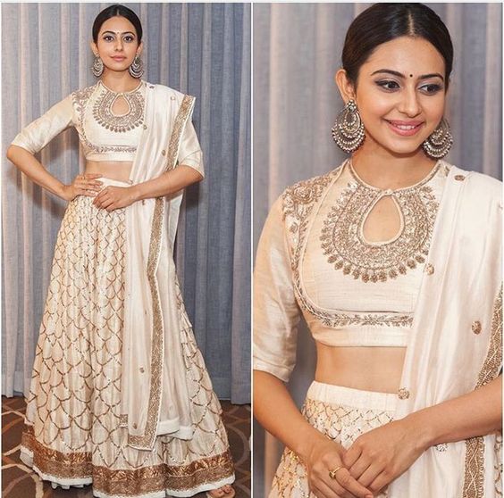 27. White round neck lehnga blouse