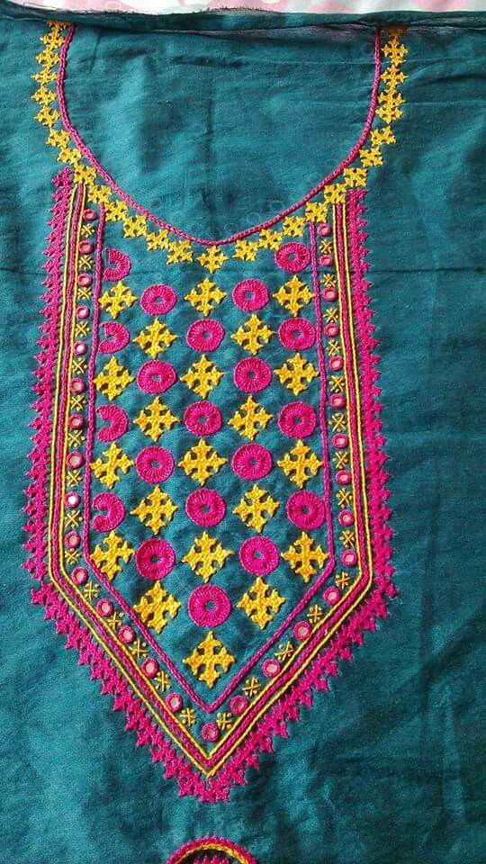  25.Green top with pink Embroidery and mirror work