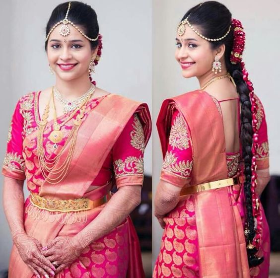 3. Red Silk Saree with Golden Mango Design