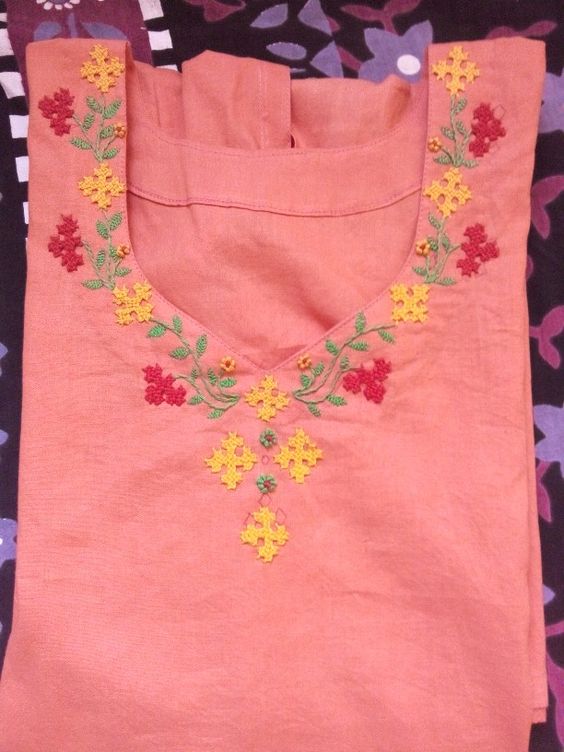 27. Pink Top with Red and yellow Flower Embroidery