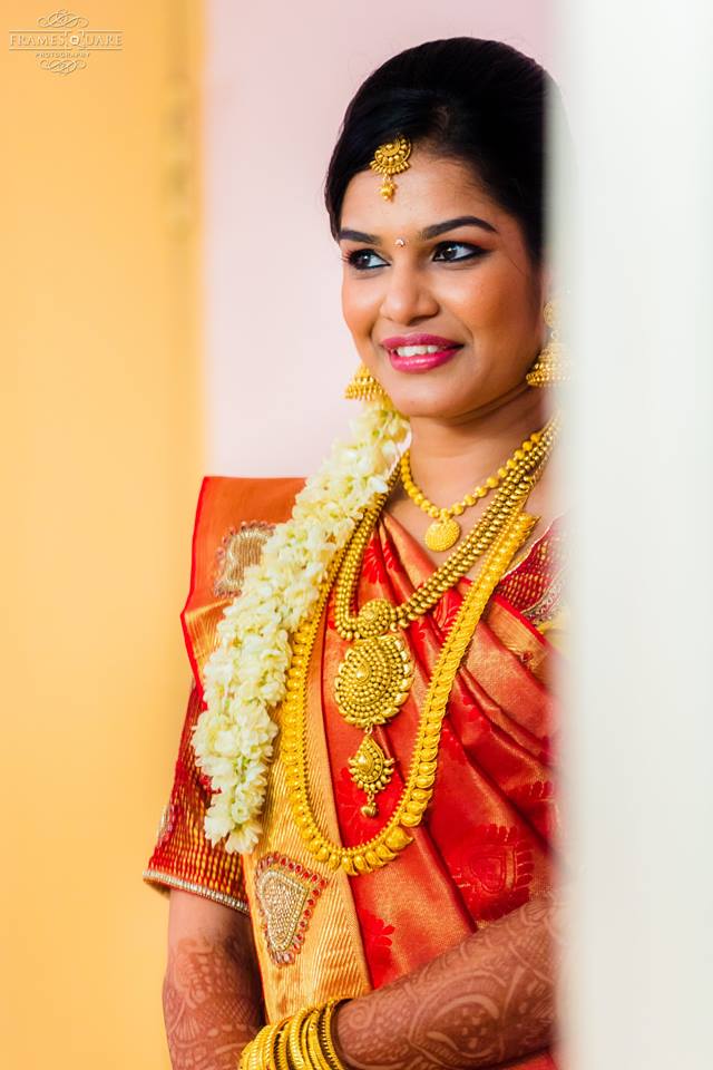 35. Red silk saree with heartin design