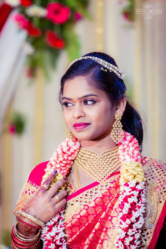 36.Red kancipuram saree with cut work border