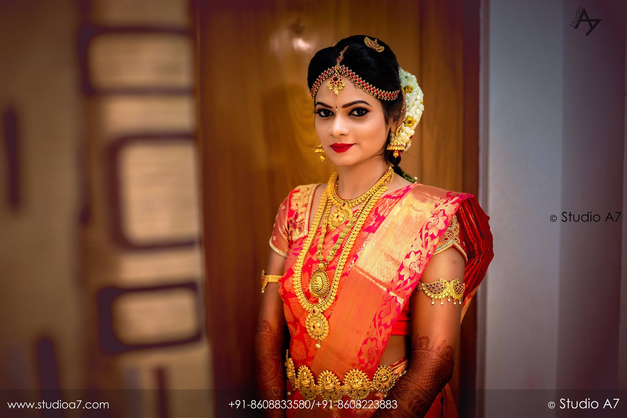 37.  Flower border and plain border for Red silk saree