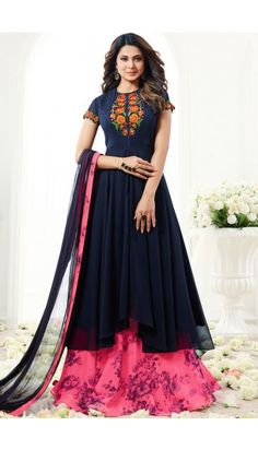 4. Royal blue and Pink double top Anarkali