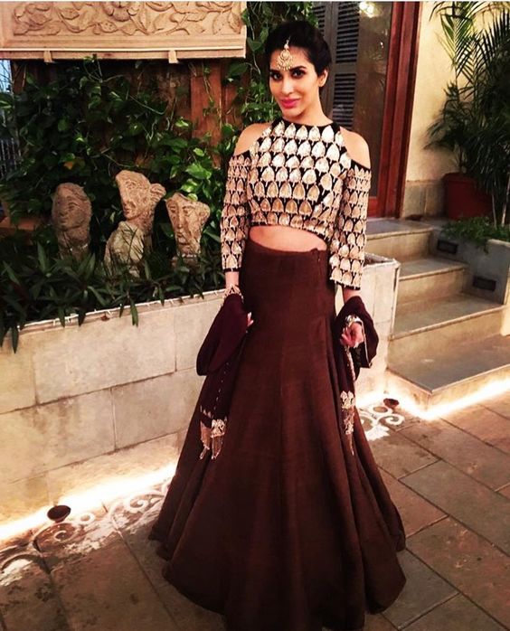 6.Brown Cold Sleeves Lehenga Blouse