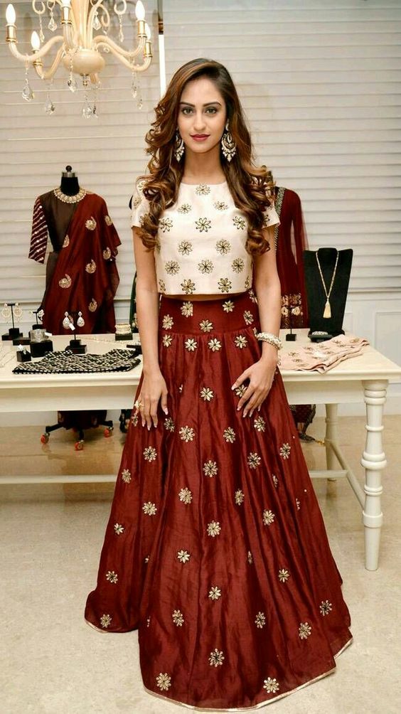 7.Simple high neck Lehnga blouse