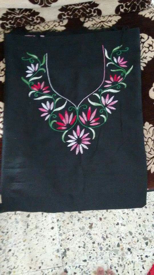 8. Black Top with Flowers and Leaves Embroidery Design