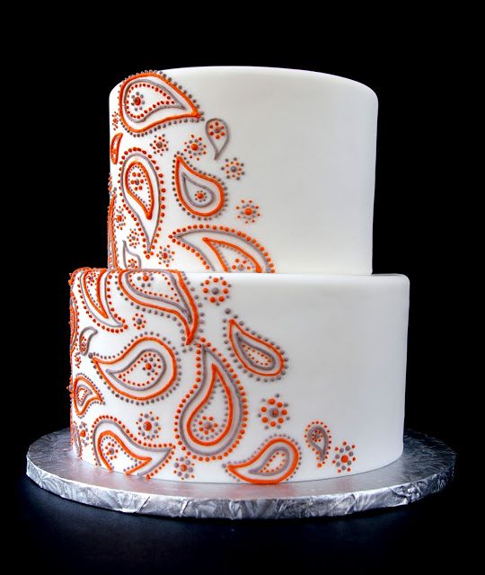 Orange and Gray Paisley Wedding Cake