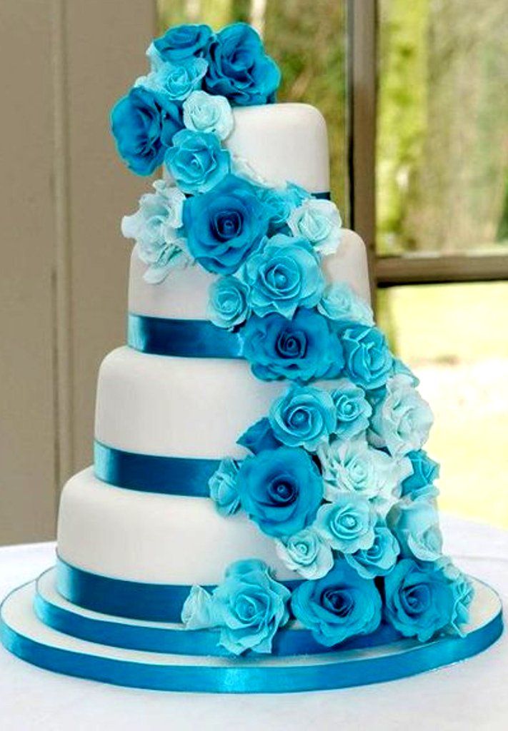 27.Blue Roses Wedding Cake