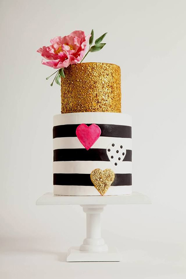 Modern gold and striped wedding cake