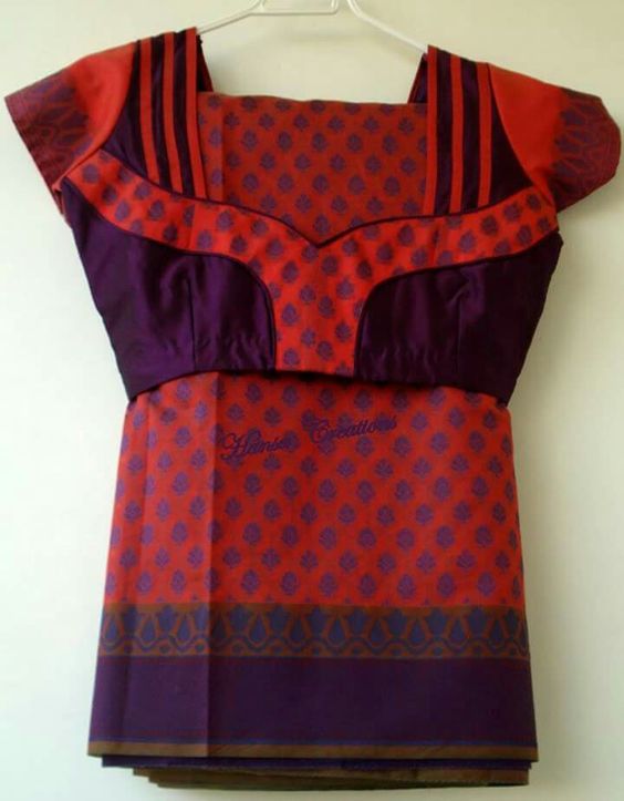 28.Dark Purple with Orange Work Blouse