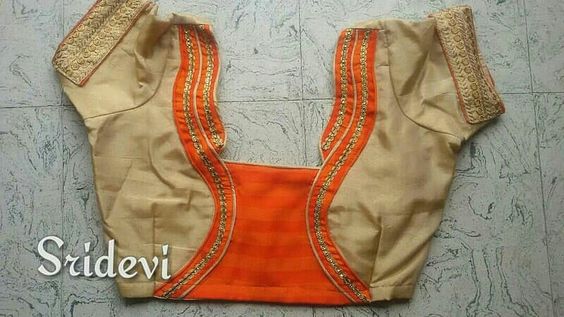 38.Beige with Orange work Blouse