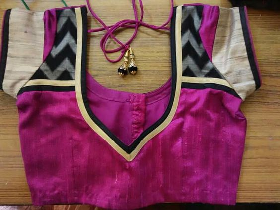 52.Pink Blouse with black work 