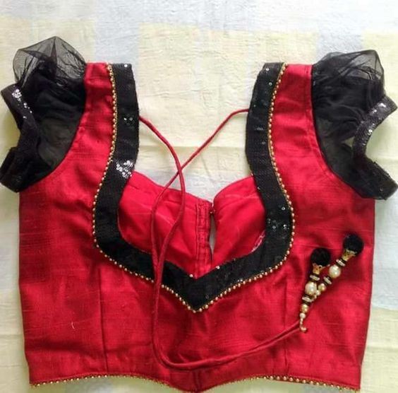 57.Red Blouse with black jamki work