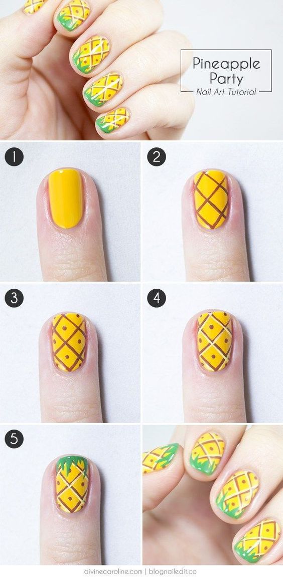 14.Steps for Pineapple nail art 