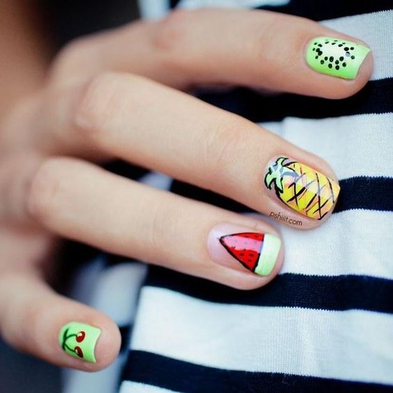 16.Easy Mixed Fruit Nail Art 