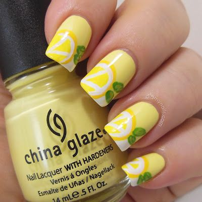 17.Yellow Lemon Nail Art