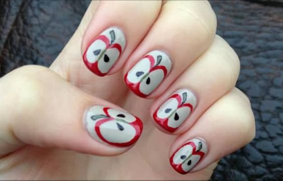 18.Simple Cut apple nail art 