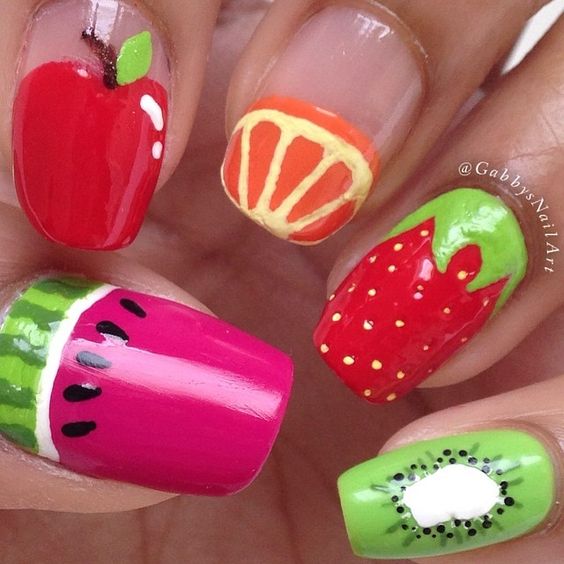 4.Mixed fruit simple nail art 