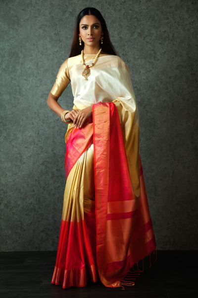 White with red big border Silksaree