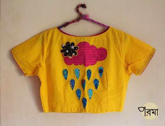 12.Cute rain drops and clouds blouse high neck back design 