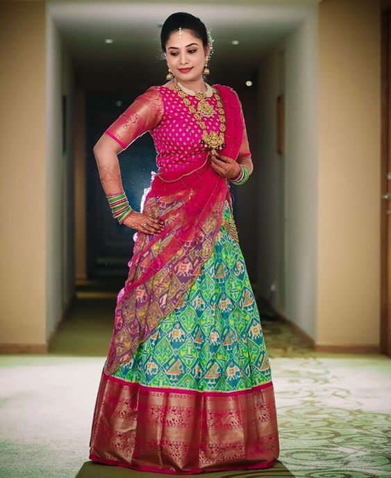 14.Pink With Green Bridal Halfsaree