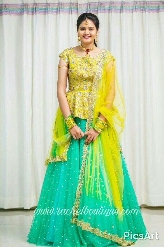 24.Glittering work yellow lehnga 