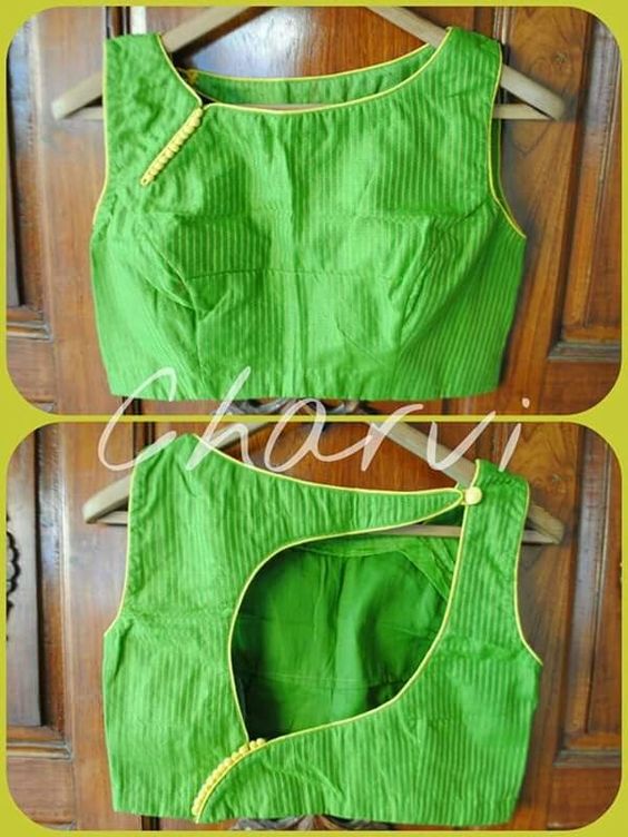 27.Green High neck Back Blouse design 