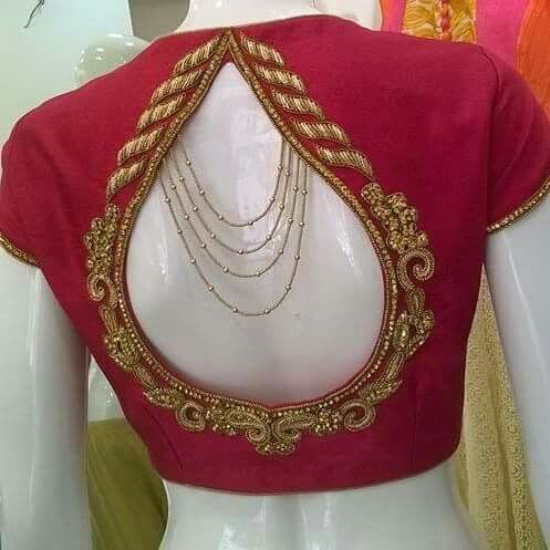 29.String High neck Back Blouse design 