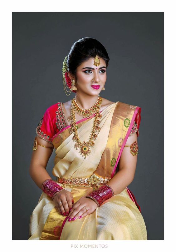 3.Beige with golden pink border silksaree