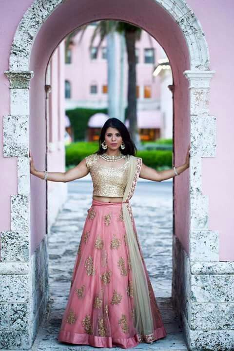 31.Designer Golden pink bridal lehnga 