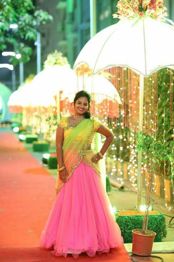 32.yellow with pink designer Lehnga 