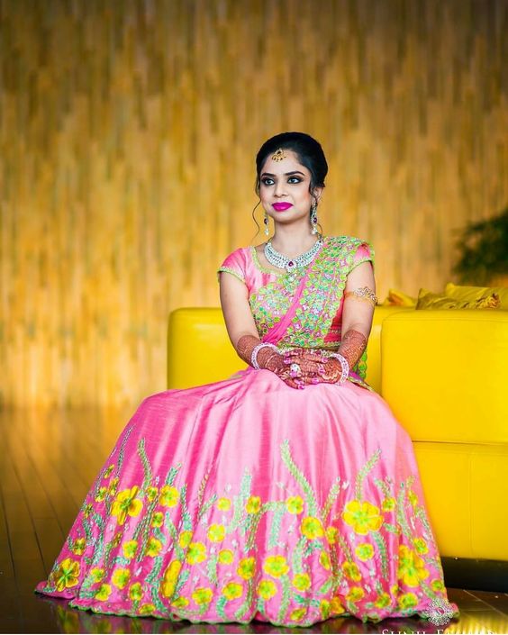 37.Pink Floral Designer Lehnga 