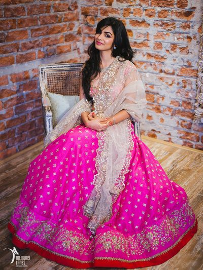 39.Pink lehnga with red Border