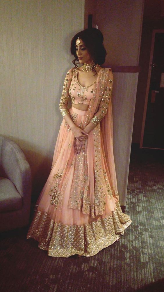 48.Full Sleeve Pink Bridal Lehnga 