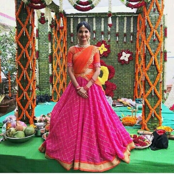 7.Pink With Orange Bridal Lehnga 