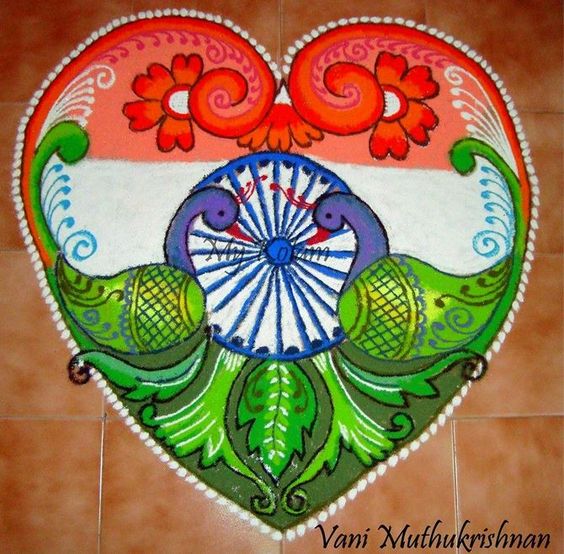 16.Double peacock Independence Day Rangoli