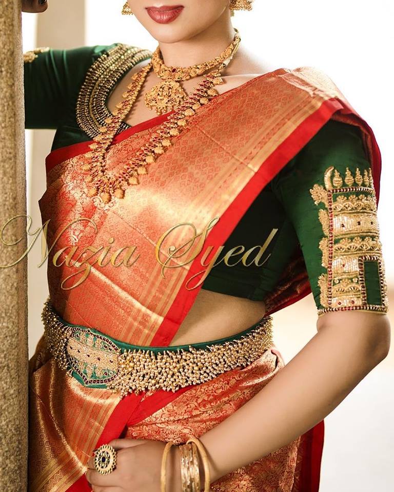 14.Gopuram shape work in bridal blouse
