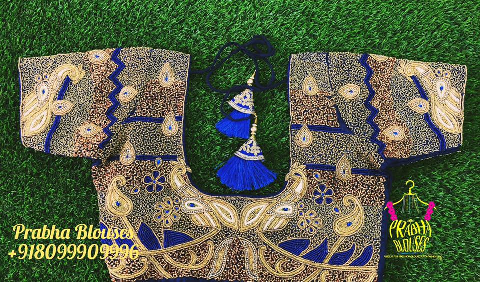 22.Heavy work royal blue bridal blouse 