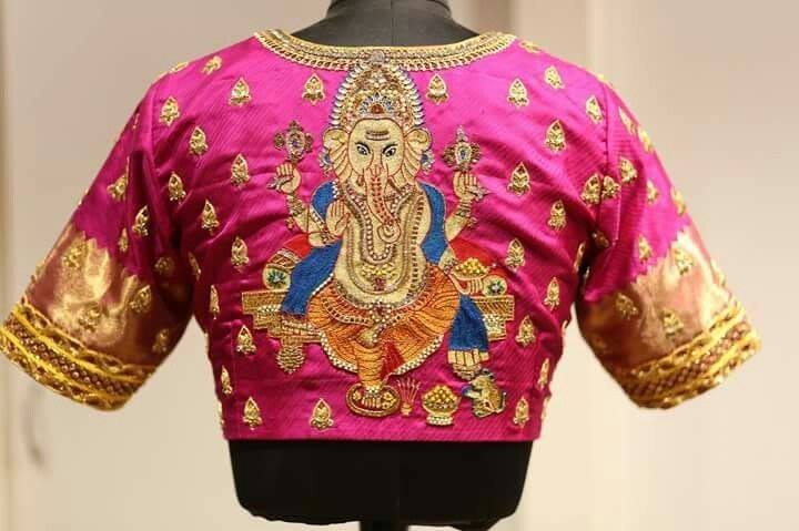 28.Ganesha design bridal blouse 