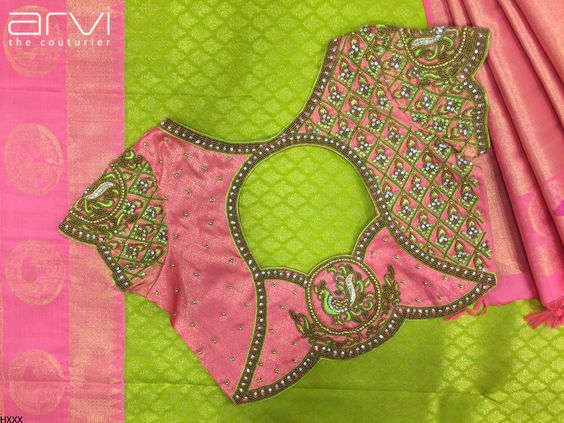 33.Heavy stone work in bridal blouse green 