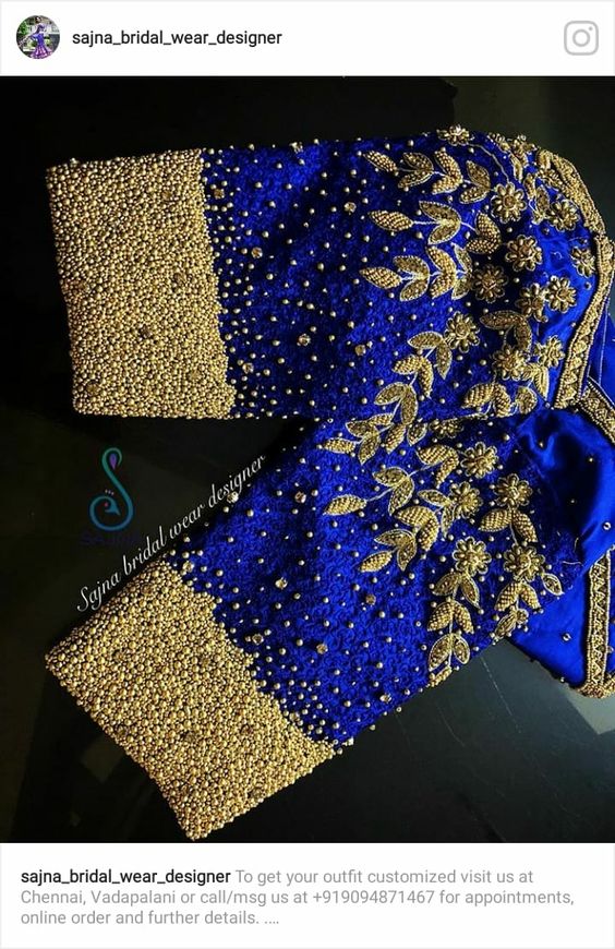 35.Royal Blue work with flower bridal blouse 