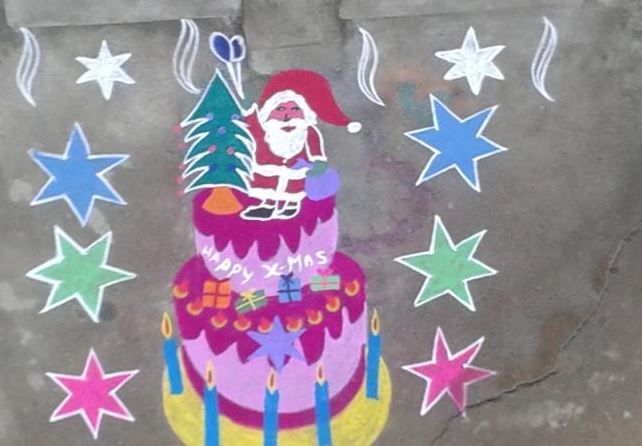 16.Santa in Christmas cake rangoli