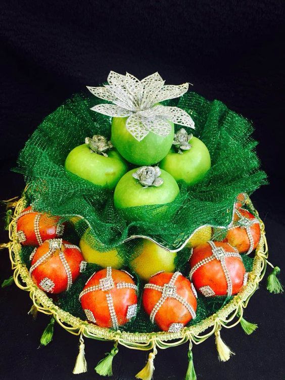 pomegranate and Orange Plate Decoration with silver flower