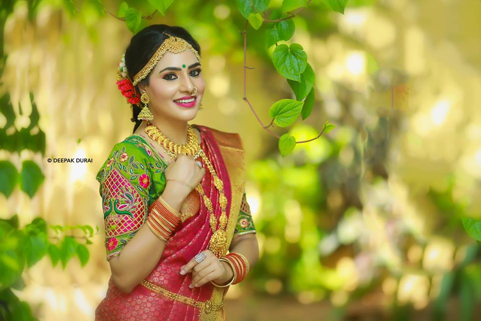 Green bridal blouse with pink patch work 