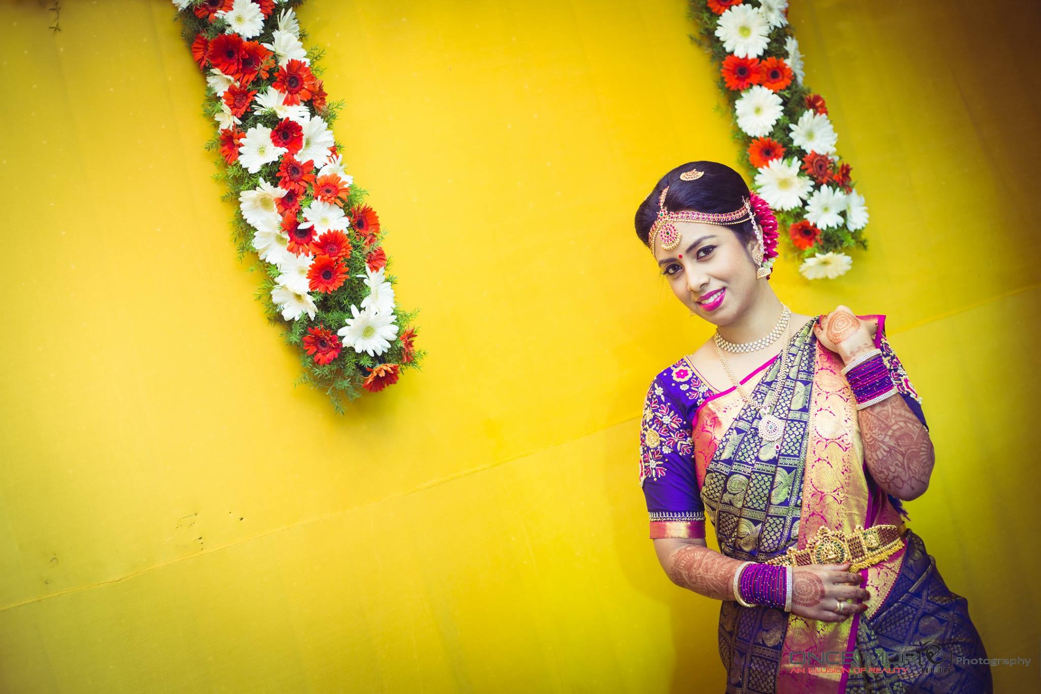 Royal blue with pink kancipuram silk saree