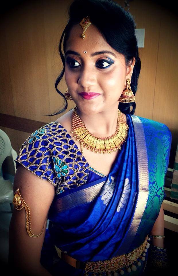 Royal Blue Saree with Cut Work Blouse