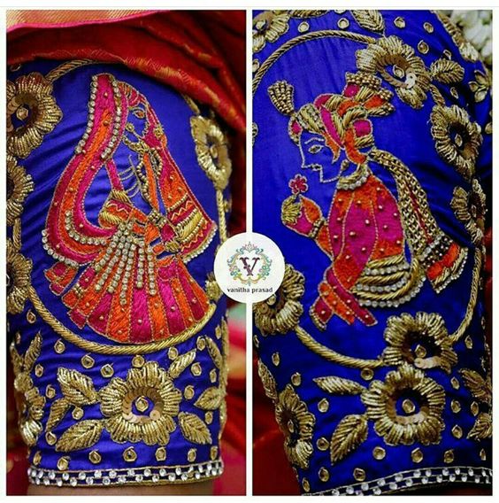 Bride and Groom portrait aari work blouse design