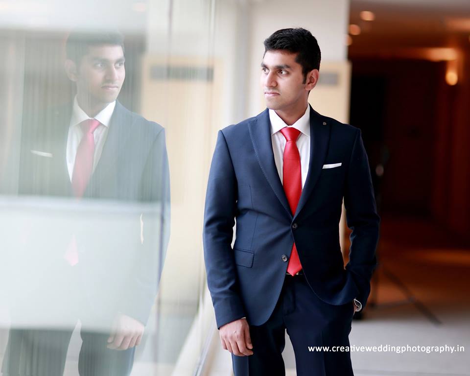 Royal Blue Suit with plain red tie